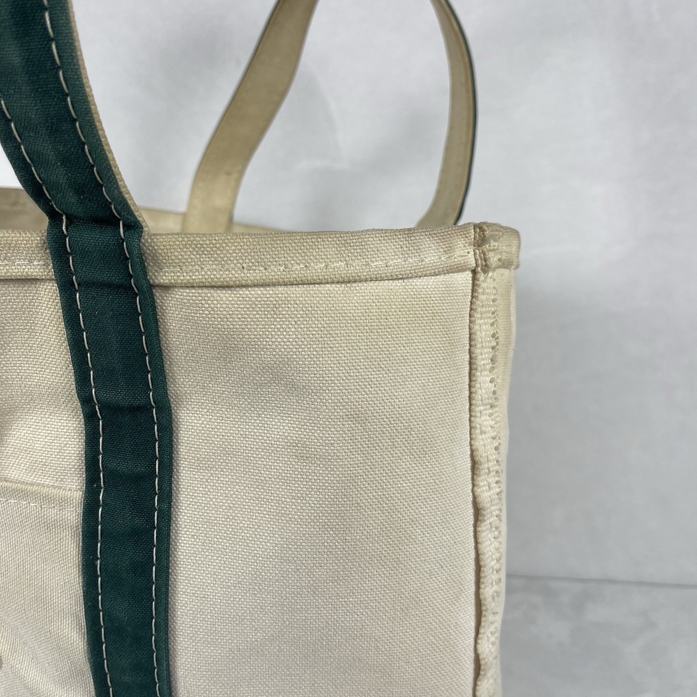 Vintage L.L.Bean Boat and Tote Canvas Bag Beige Green Dog Embroidery Made In USA - Picture 6 of 8